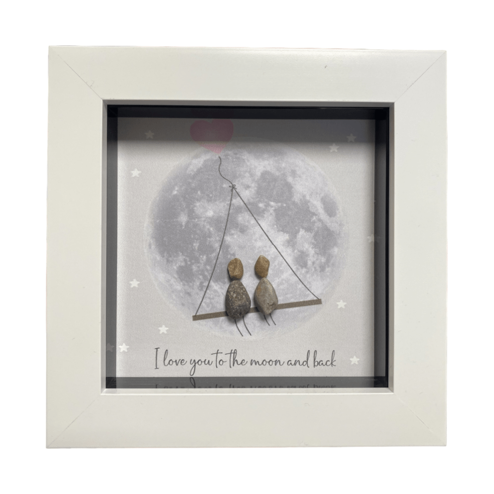 Mini Pebble Art I love you to the Moon and Back - White - PICTURES, PAINTINGS - Beattys of Loughrea
