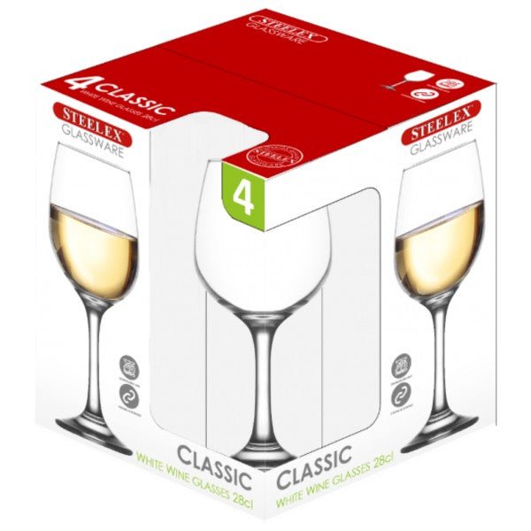 Steelex Glassware White Wine 28cl Glass Set 4 - DRINKING GLASSES - Beattys of Loughrea