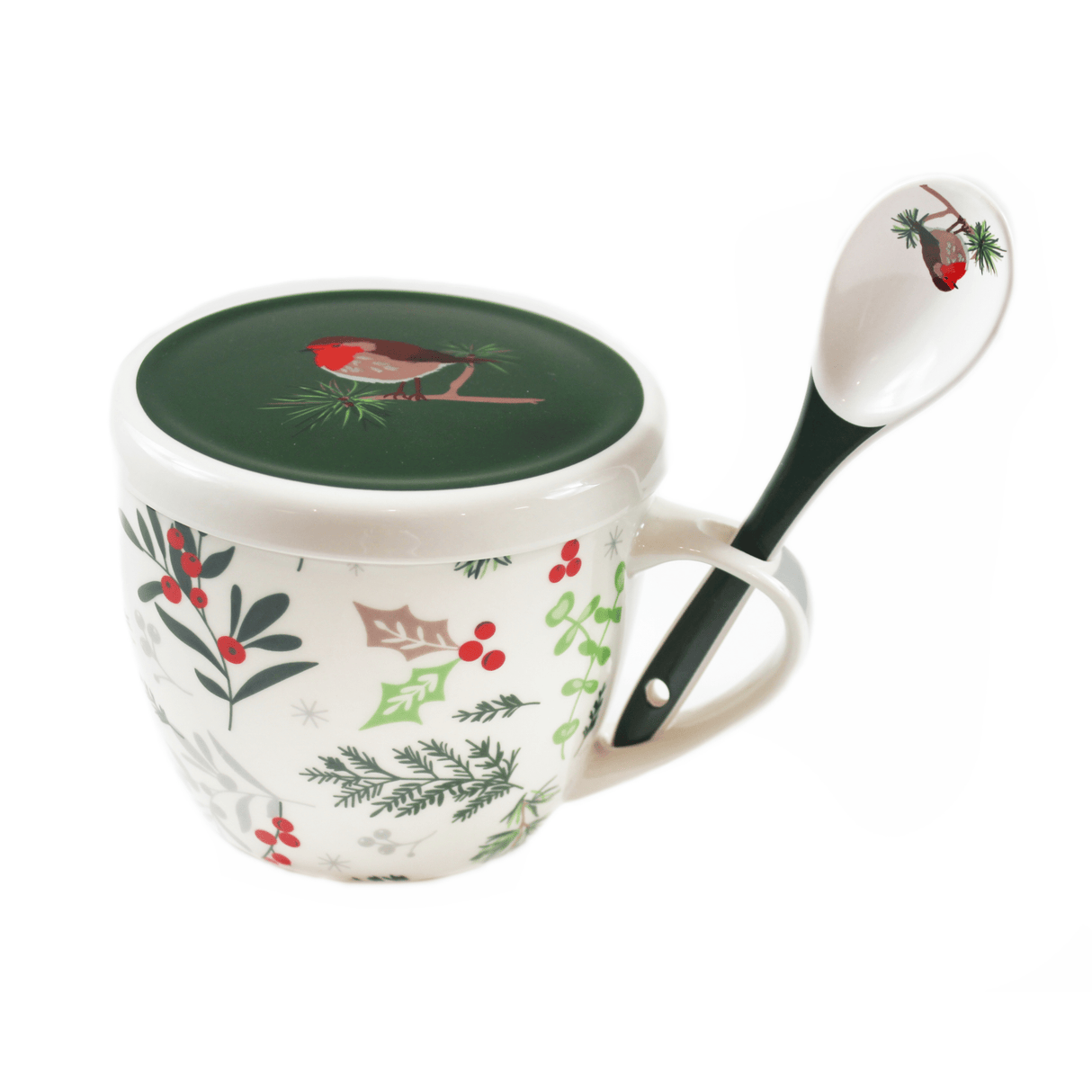 Peggy Wilkins Winter Hedgerow Ceramic Soup Mug & Spoon Set - GENERAL LOOSE WARE - Beattys of Loughrea