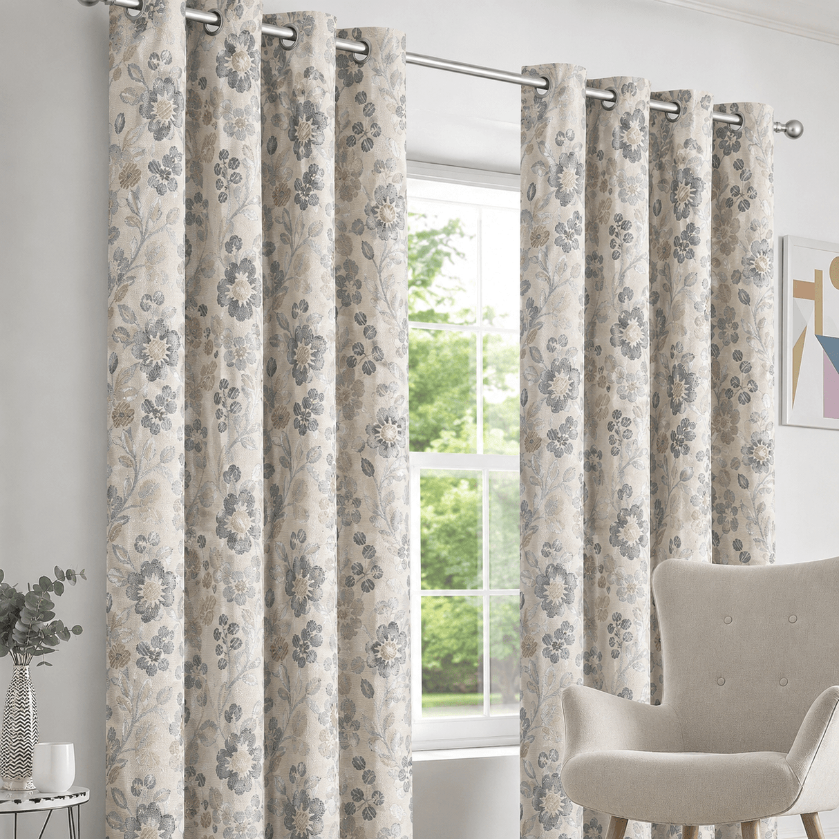 EA Design Valencia Interlined Eyelet Curtains – Natural (90" x 90") - CURTAINS - READY MADE - Beattys of Loughrea