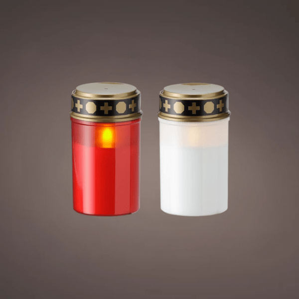LED Grave Candle with Flame Effect – 4.6 × 3.8 cm Red Or White - GRAVESIDE ORNAMENTS/ PLAQUES - Beattys of Loughrea