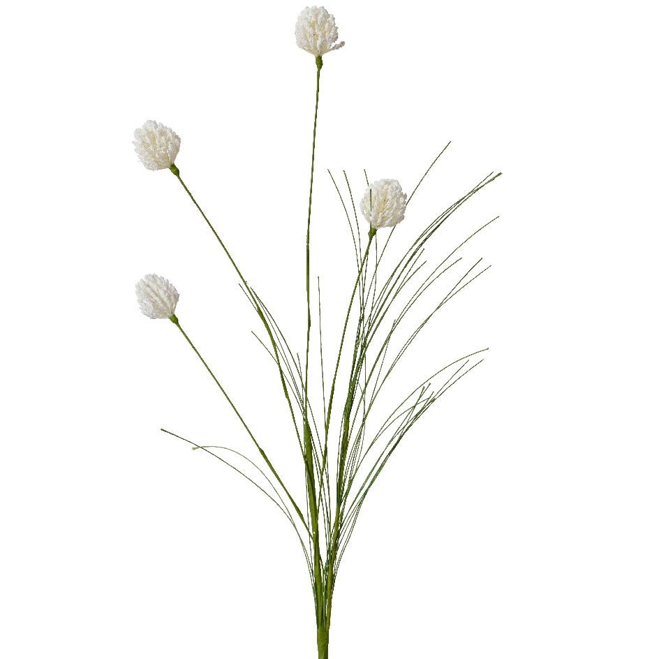 Ball Flowers on Stem Spray White - FLOWERS - PAPER/PLASTIC - Beattys of Loughrea