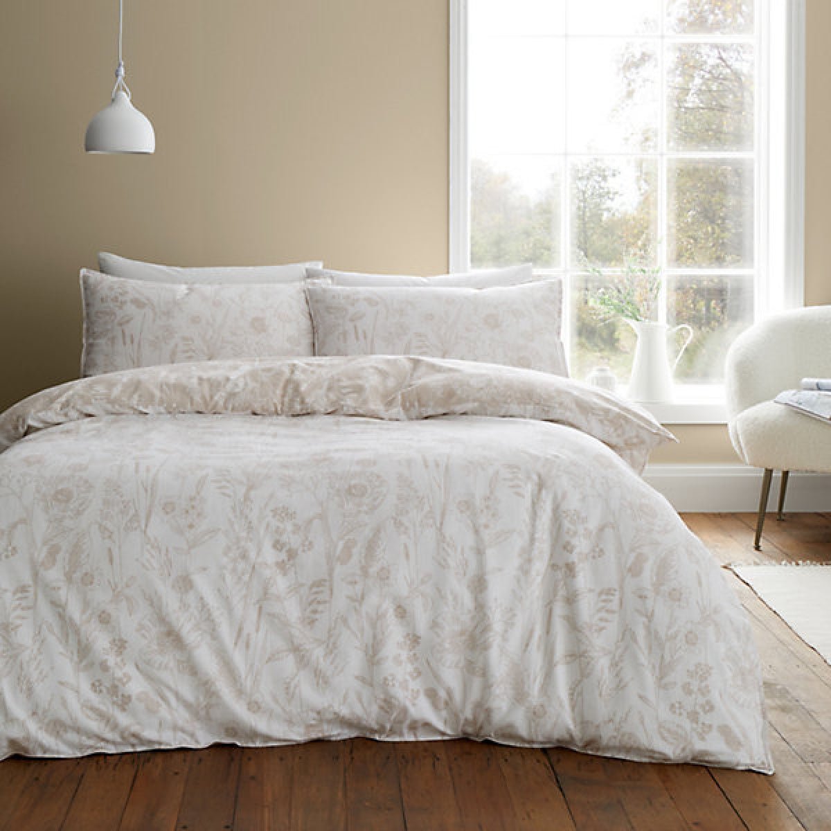 Bianca Brushed Cotton Floral Toile Reversible Single Duvet Cover Set with Pillowcase Natural - DUVET COVERS - Beattys of Loughrea
