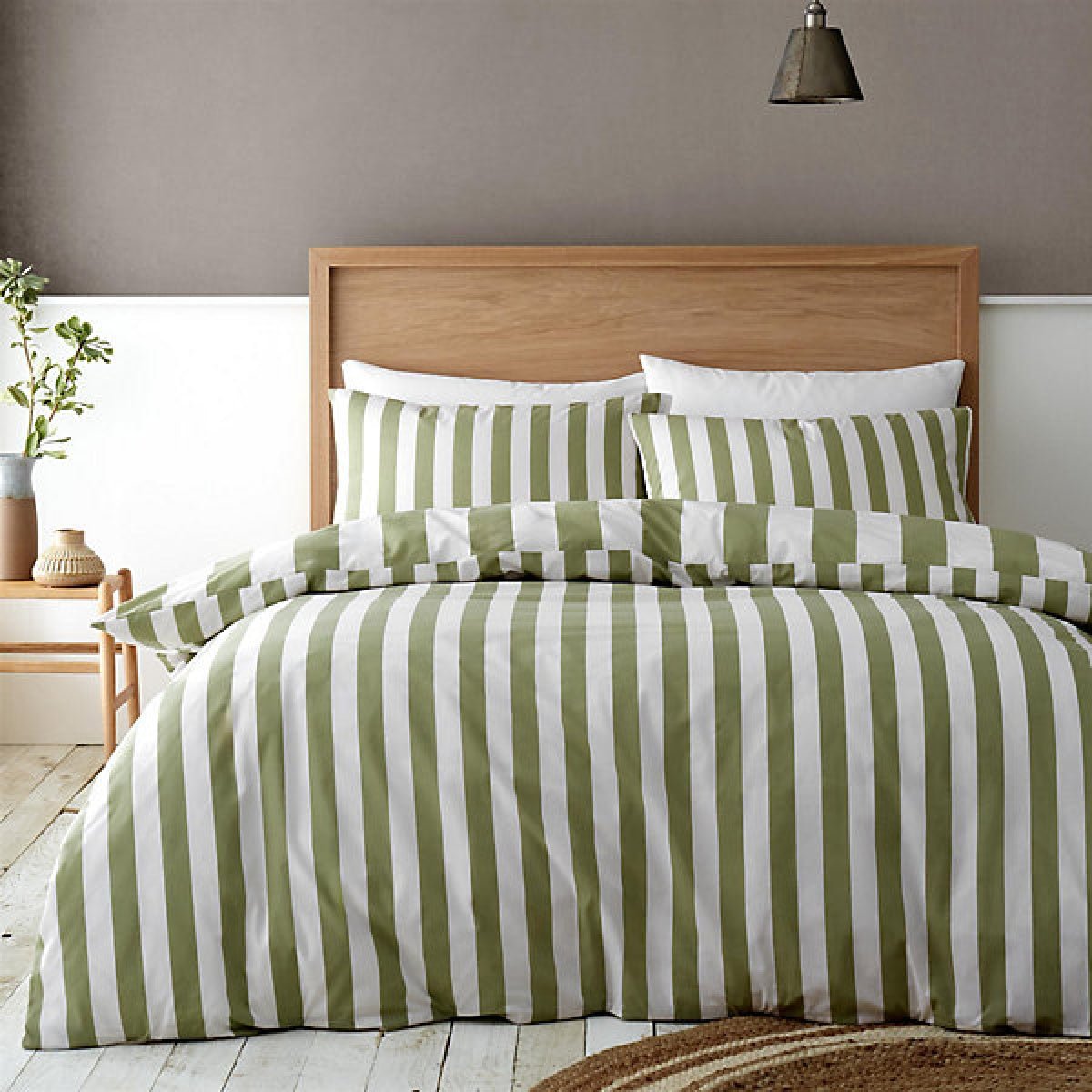Catherine Lansfield Cove Stripe Green Double Duvet Cover Set - DUVET COVERS - Beattys of Loughrea