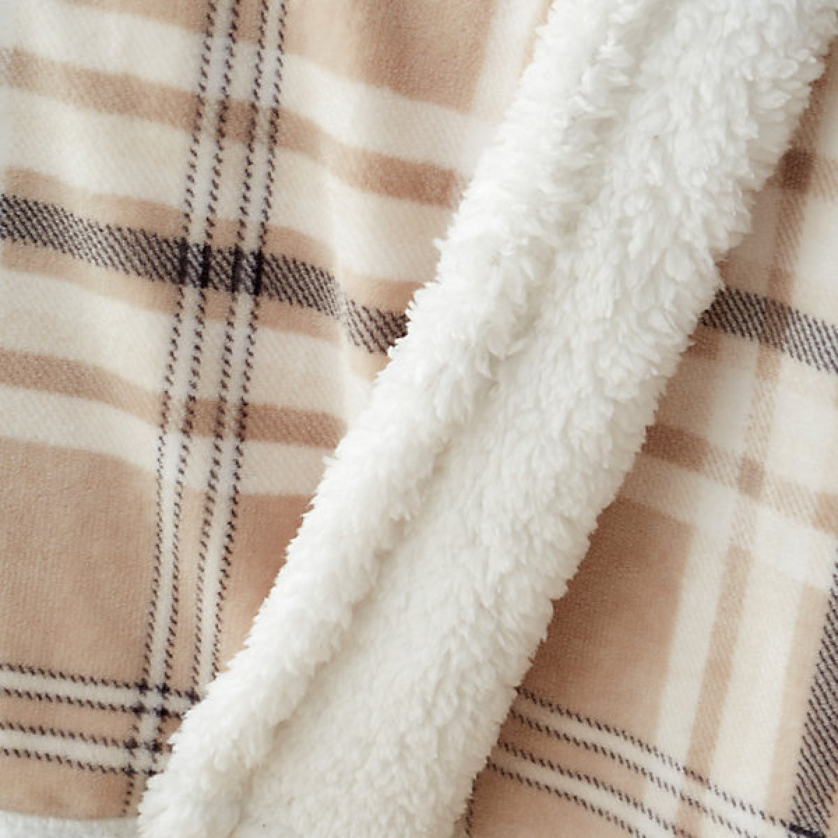 Catherine Lansfield Cosy Kelso Check 130 x 170 cm Blanket Throw Natural