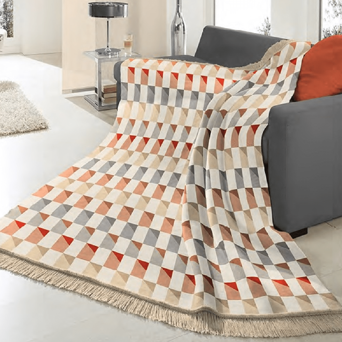 Biederlack Cotton Rich Colton Bricks Blanket Burnt Orange 140 x 180cm - THROWS/BLANKETS - Beattys of Loughrea