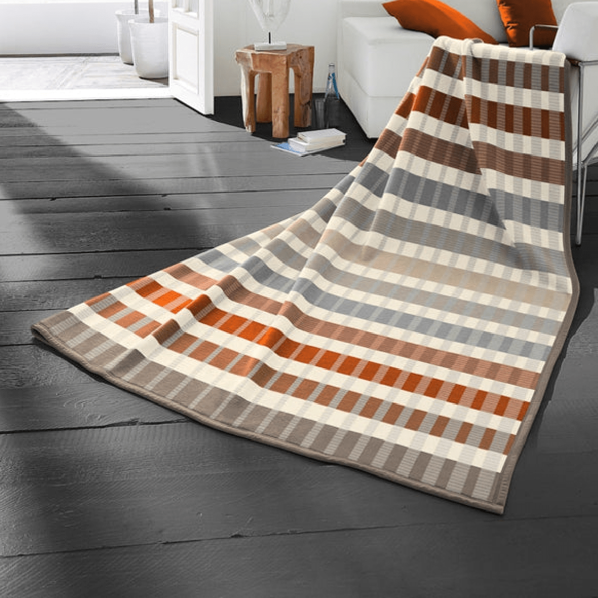 Biederlack Cotton Rich Hanley Stripe Blanket 140 x 180cm - THROWS/BLANKETS - Beattys of Loughrea