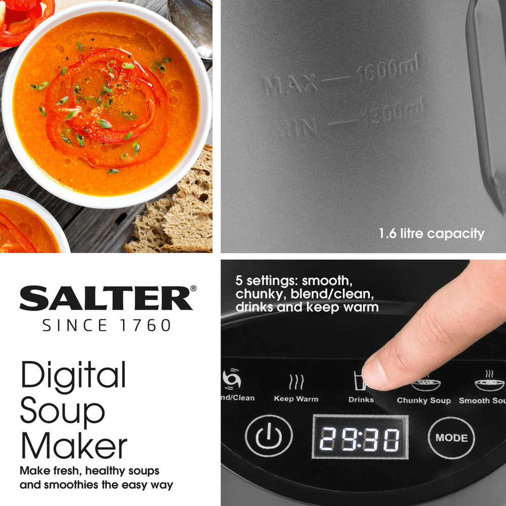 Salter 1.6L Digital Soup Maker - Gunmetal - LIQUIDISERS - Beattys of Loughrea