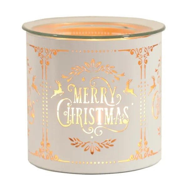 Tealight Wax Melter and Candle Holder - White Silhouette Merry Christmas - POT POURRI/AROMATHERAPY/OILS/DIFFUSER - Beattys of Loughrea