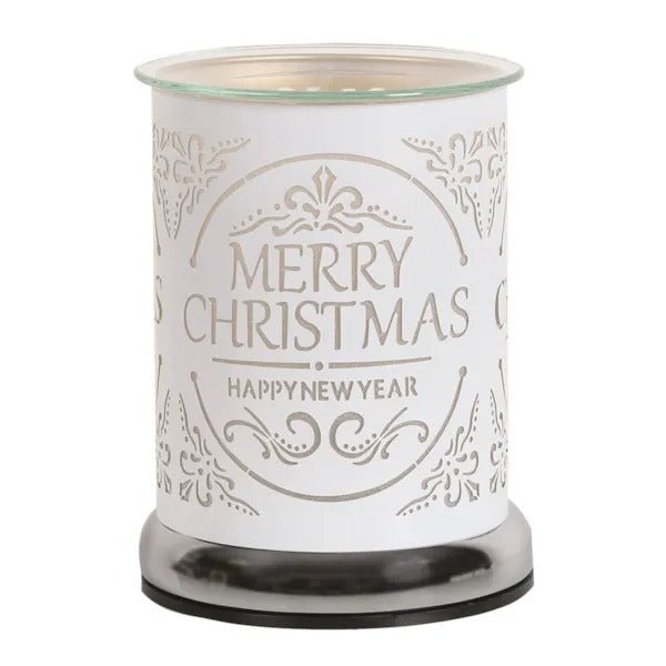 Electric Wax Melter Touch - White Silhouette Merry Christmas 17cm - POT POURRI/AROMATHERAPY/OILS/DIFFUSER - Beattys of Loughrea