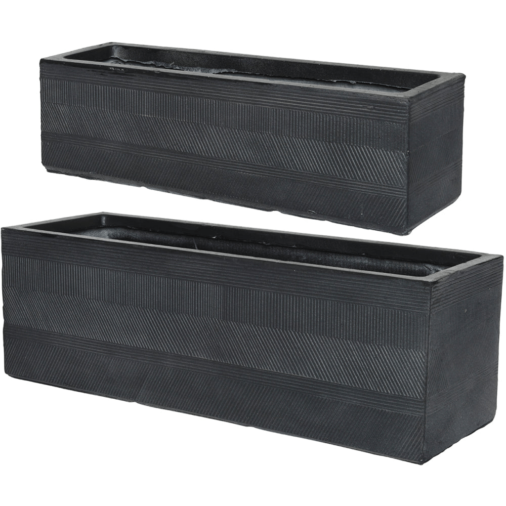 Liam Fibre Clay Set of 2 Rectangle Planters - Black - PLANTER POT CLAY / CERAMIC /RESIN - Beattys of Loughrea