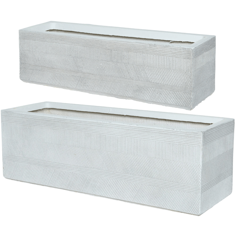 Liam Fibre Clay Set of 2 Rectangle Planters - Off White - PLANTER POT CLAY / CERAMIC /RESIN - Beattys of Loughrea