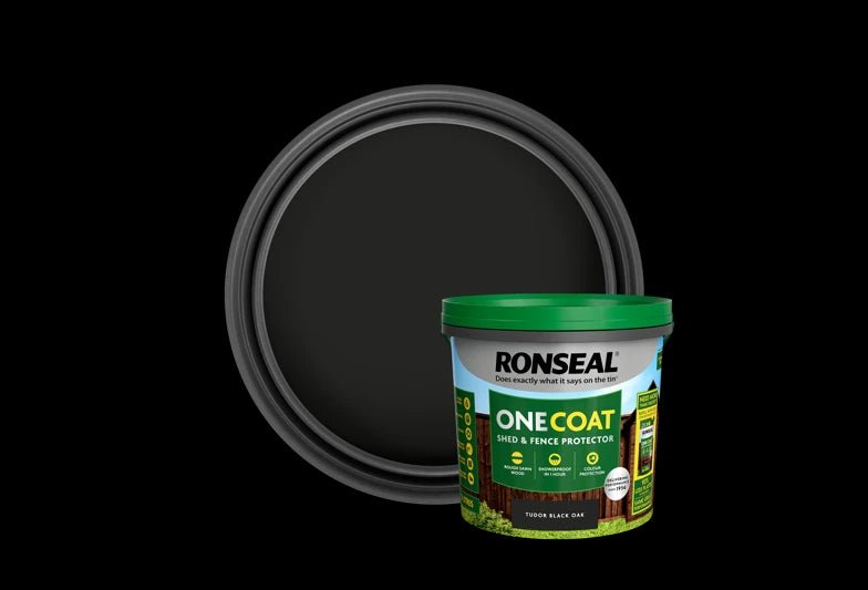 Ronseal One Coat Shed & Fence Protector - Tudor Black 12L - VARNISHES / WOODCARE - Beattys of Loughrea