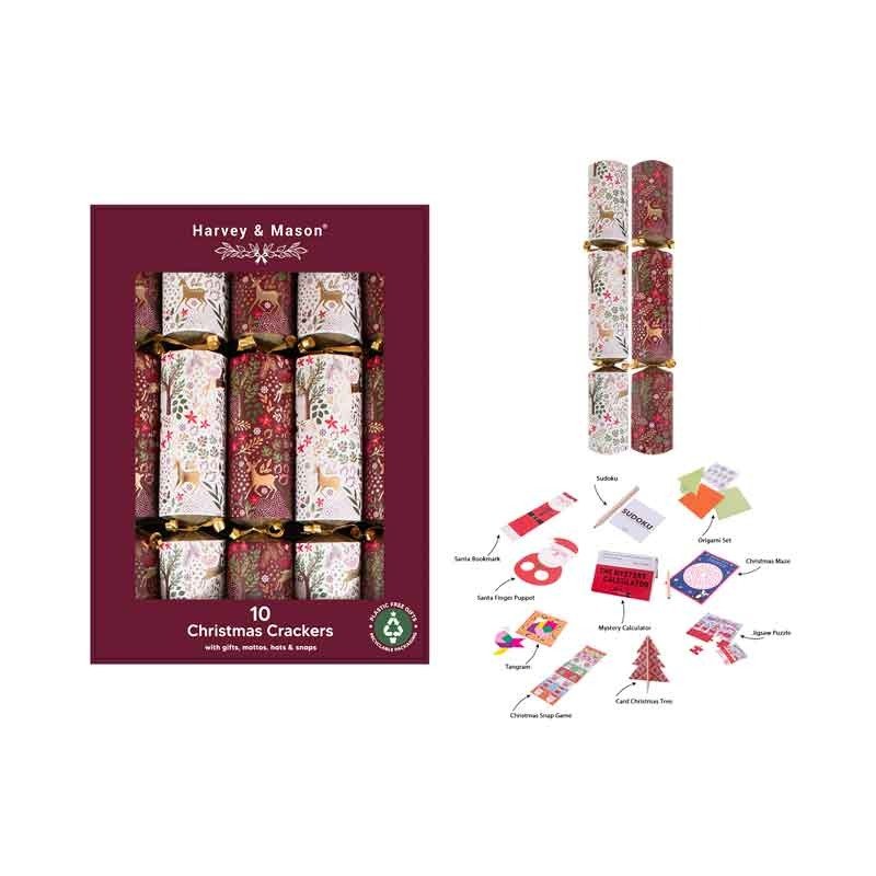 Harvey & Mason 10 Burgundy Woodland Crackers - XMAS ACCESSORIES - Beattys of Loughrea