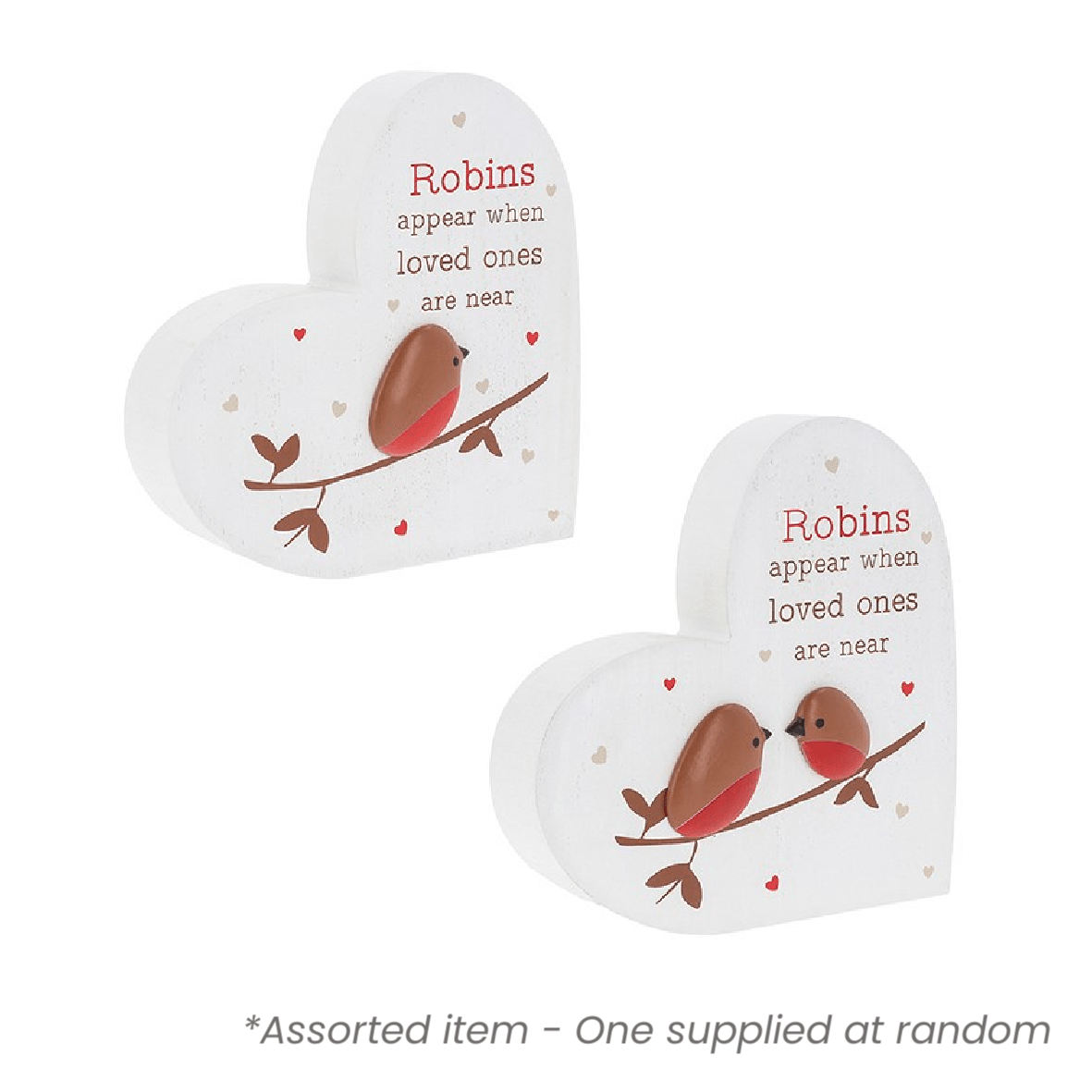 Robins Appear Standing Heart - One Supplied* - ORNAMENTS - Beattys of Loughrea