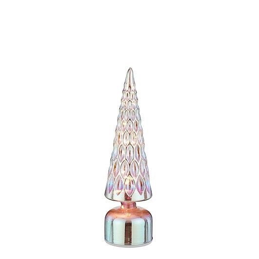 Mica Decorations Glass Christmas Tree Rotatable Blue Lustre 33.5 x 9cm - XMAS DECORATIONS - Beattys of Loughrea