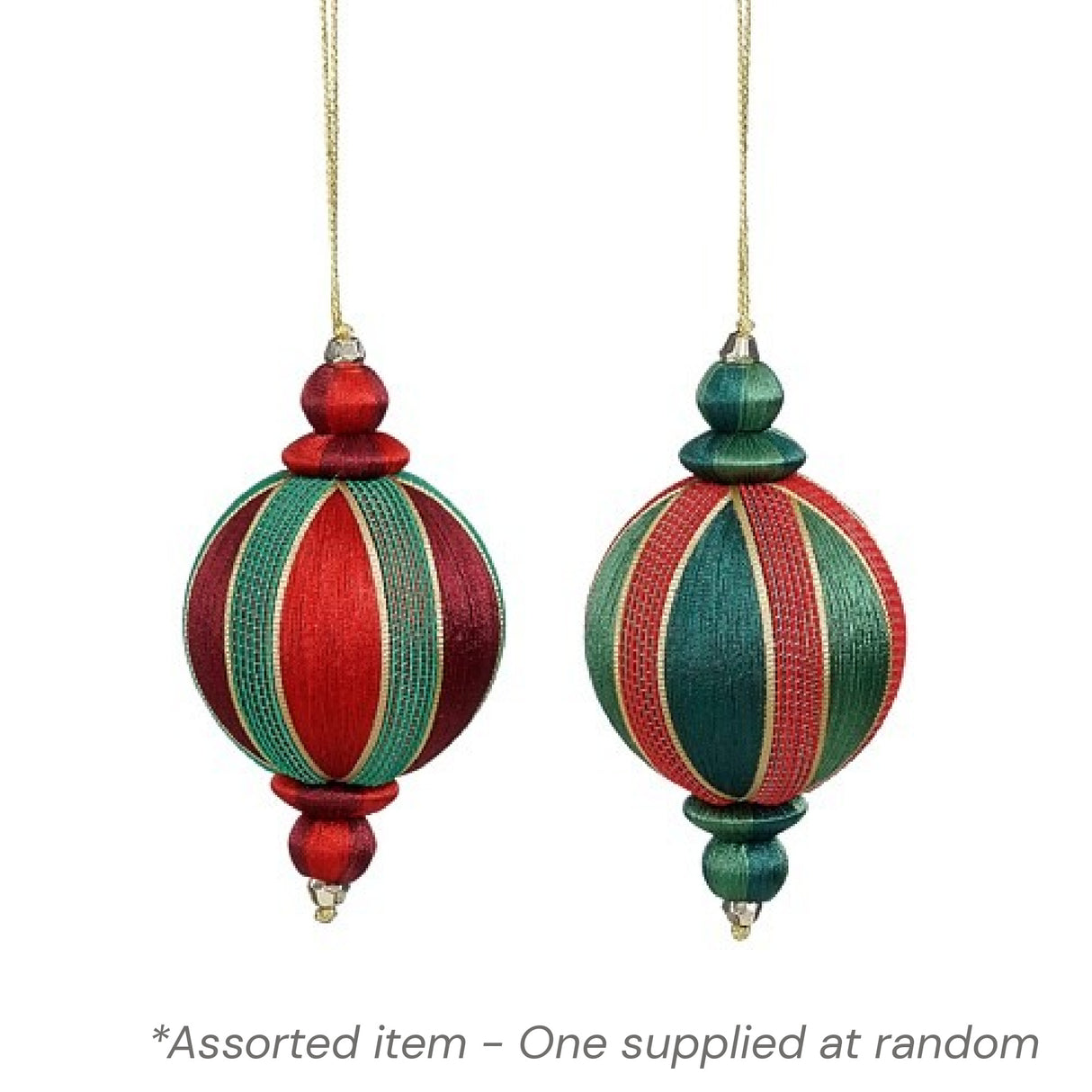 Red and Green Bauble 8 x 8cm Assorted - One Supplied* - XMAS HANGING DECOS - Beattys of Loughrea