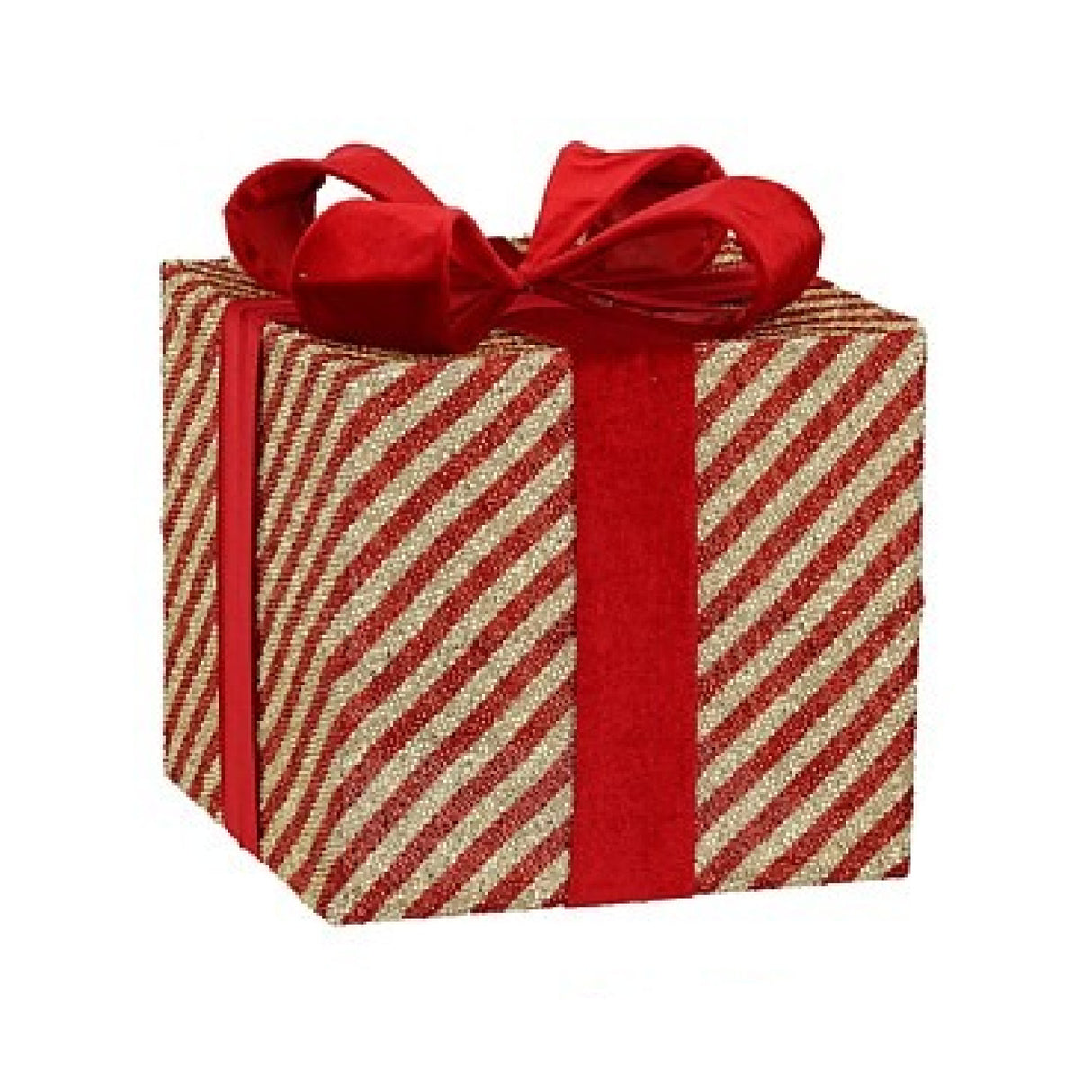 Christmas Gift Box Red Stripes 25 x 25 x 28cm - XMAS DECORATIONS - Beattys of Loughrea