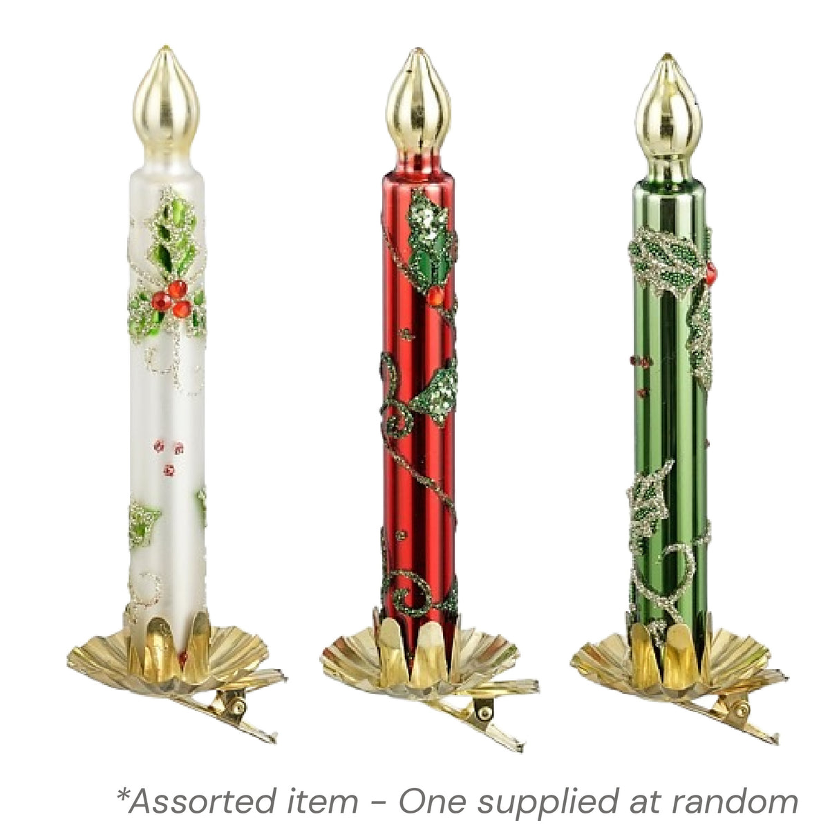 Clip Candle Tree Decoration 13.5cm Assorted - One Supplied* - XMAS BAUBLES - Beattys of Loughrea