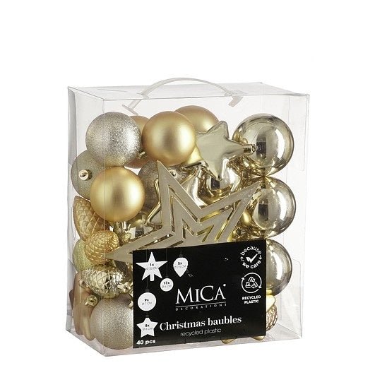 Mica Decorations 40pc Unbreakable Bauble Set Champagne 8cm - XMAS BAUBLES - Beattys of Loughrea