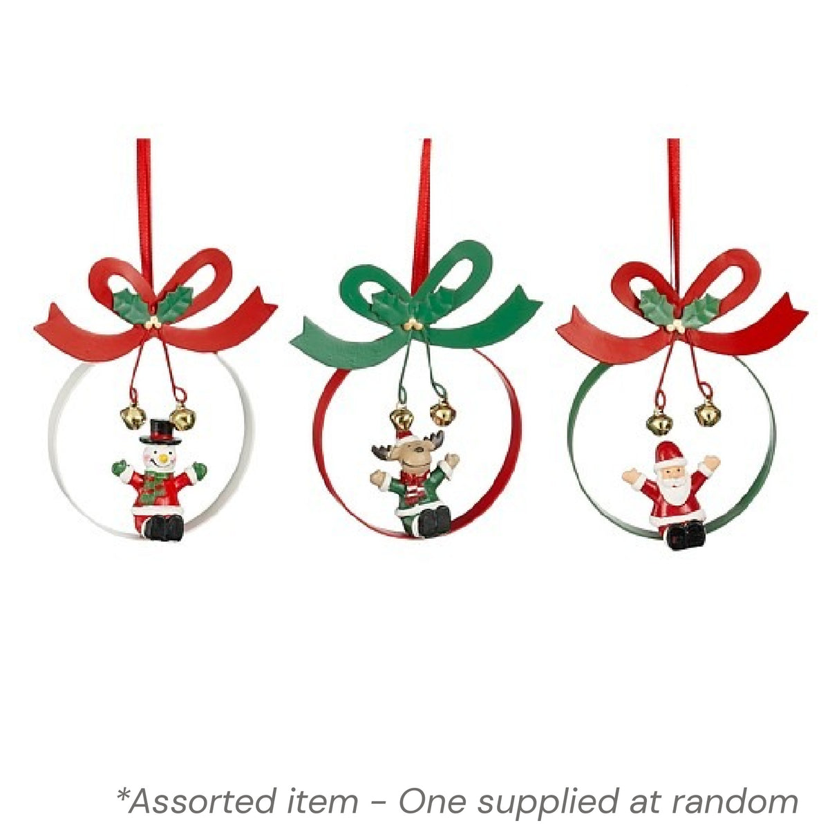 Circle with Bow Bauble 11cm Assorted - One Supplied* - XMAS HANGING DECOS - Beattys of Loughrea