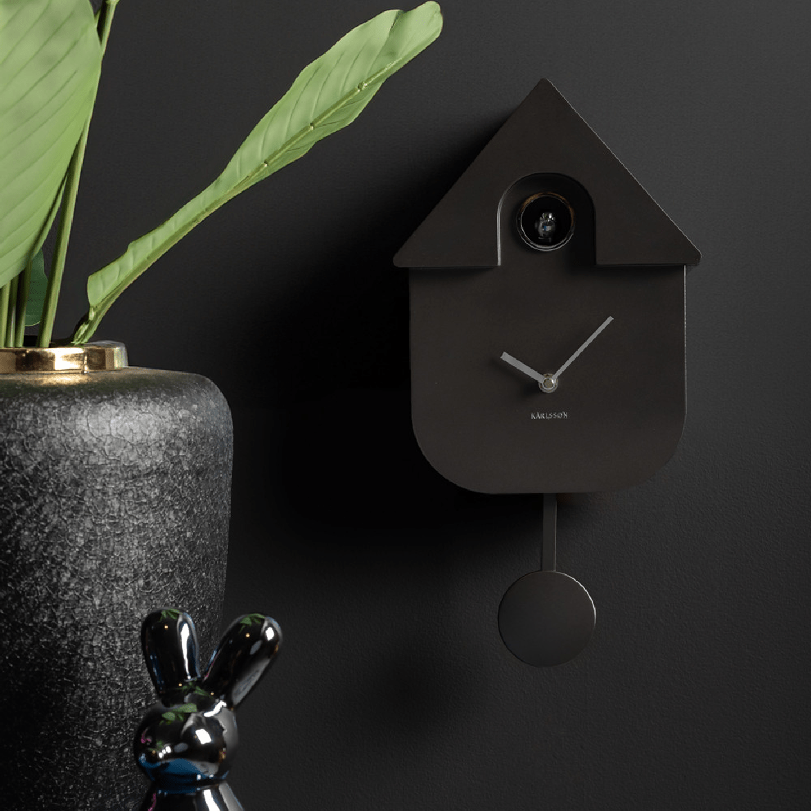 Wall Clock Modern Cuckoo Metallic Dark Grey - CLOCKS - Beattys of Loughrea