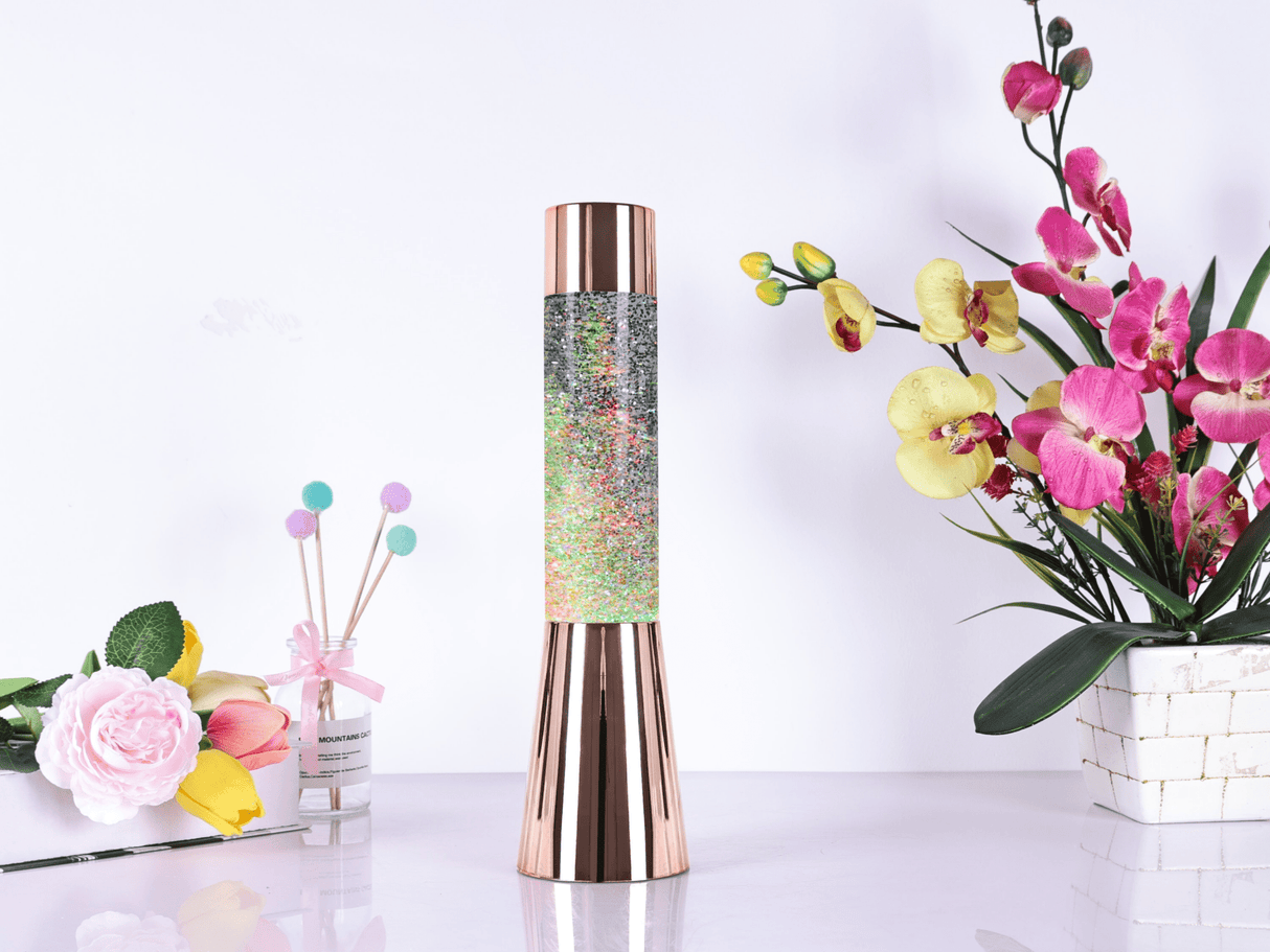 Rose Gold Metallic Glitter Lamp - TABLE/BEDSIDE LAMPS - Beattys of Loughrea