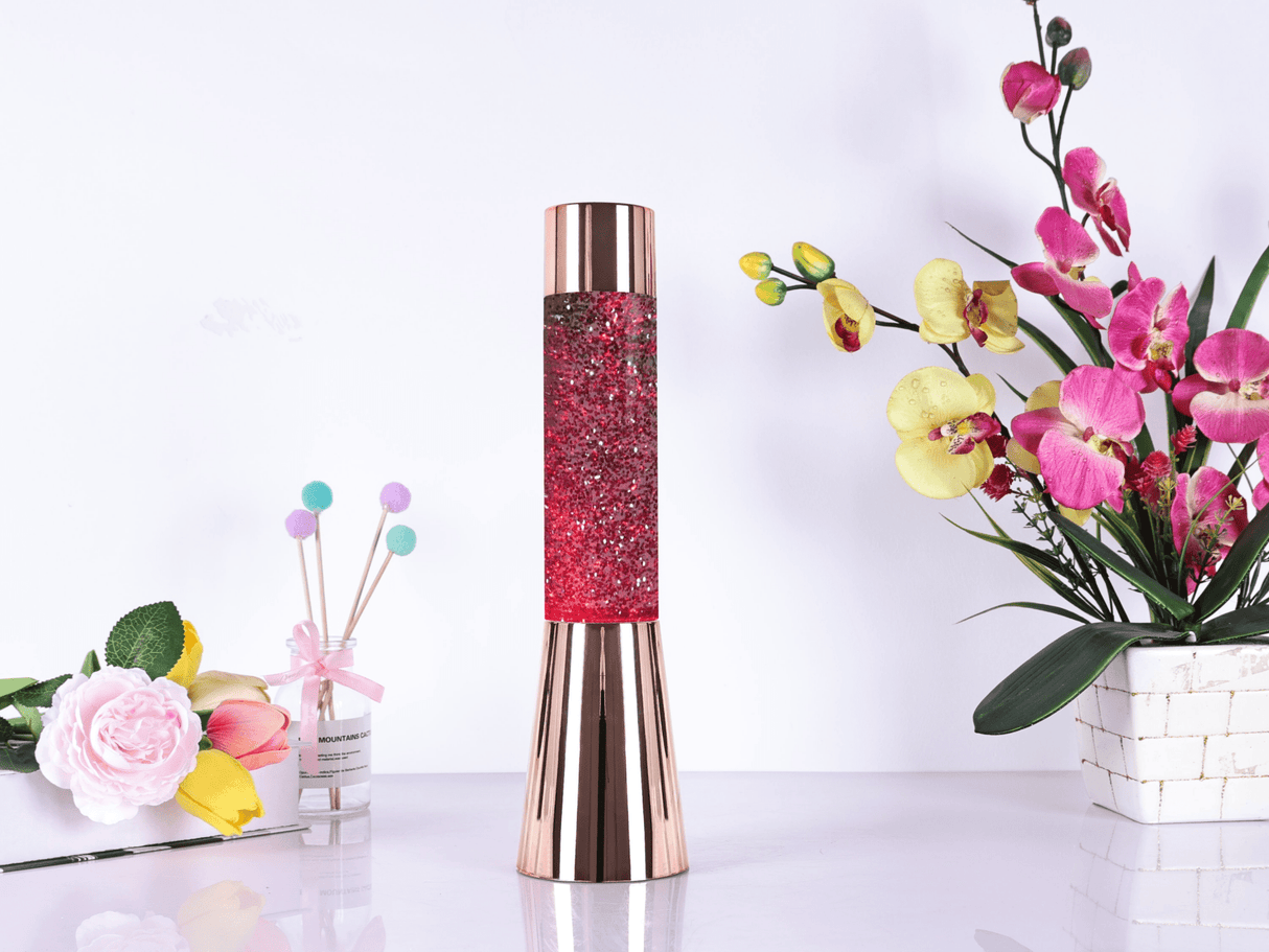 Rose Gold Metallic Glitter Lamp - TABLE/BEDSIDE LAMPS - Beattys of Loughrea