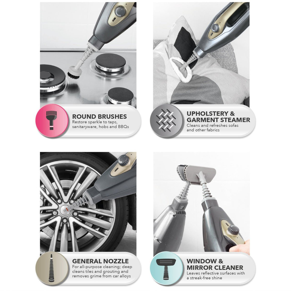 Beldray 14 in 1 Steam Cleaner – Flexi - Hinge, Titanium 1300W - STEAM CLEANER - Beattys of Loughrea