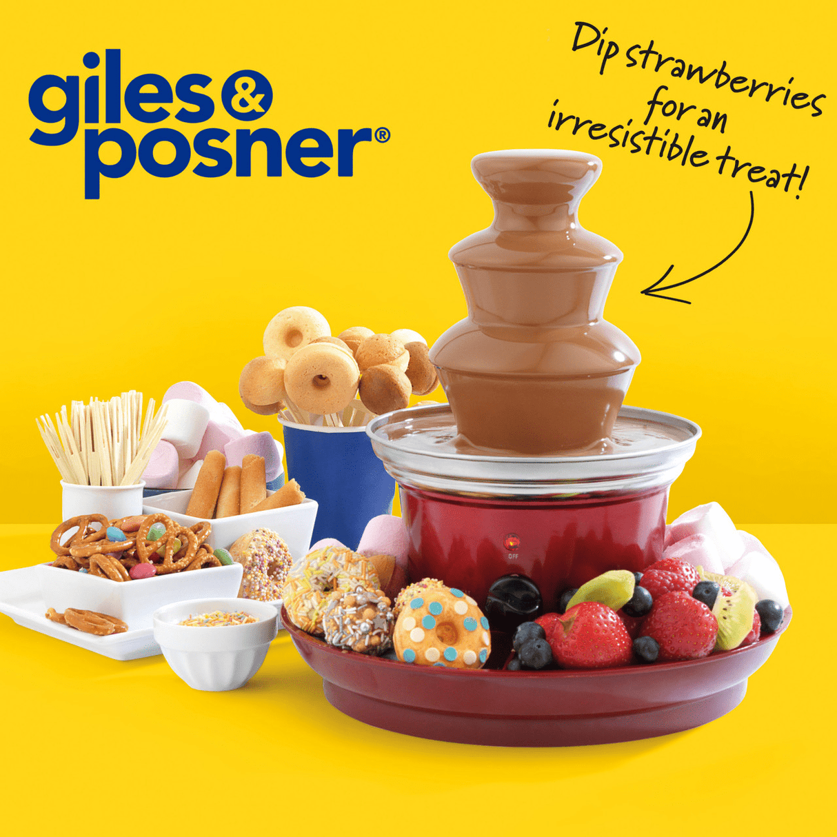 Giles & Posner Chocolate Fountain with Fruit Tray - SMOOTHIE ICECREAM YOG POPCORN CHOC - Beattys of Loughrea