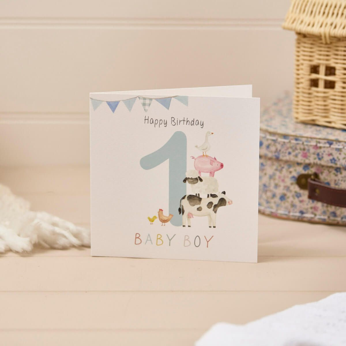 R13 HAPPY 1ST BIRTHDAY BABY BOY MINI FARM ANIMALS ARD 4MF212