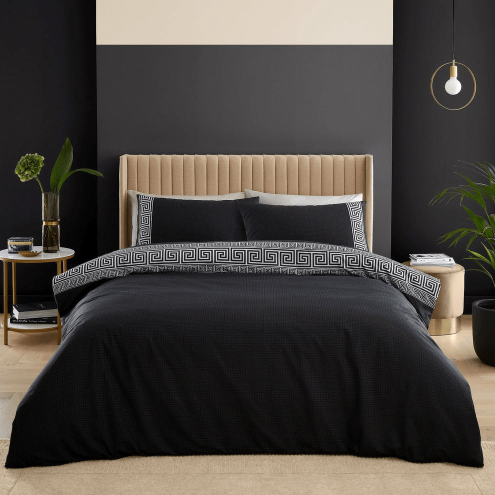 Catherine Lansfield Artemis Black Greek Key Duvet Set - Kingsize - DUVET COVERS - Beattys of Loughrea
