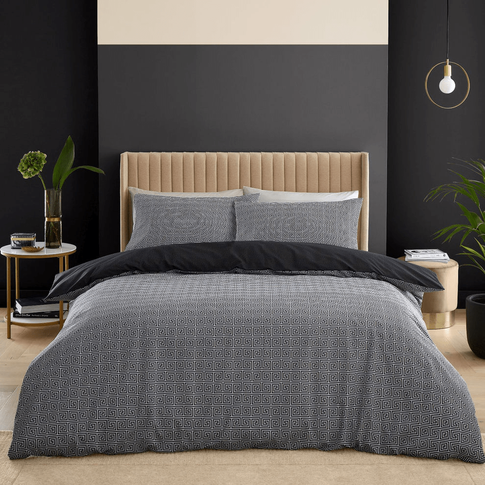 Catherine Lansfield Artemis Black Greek Key Duvet Set - Kingsize - DUVET COVERS - Beattys of Loughrea