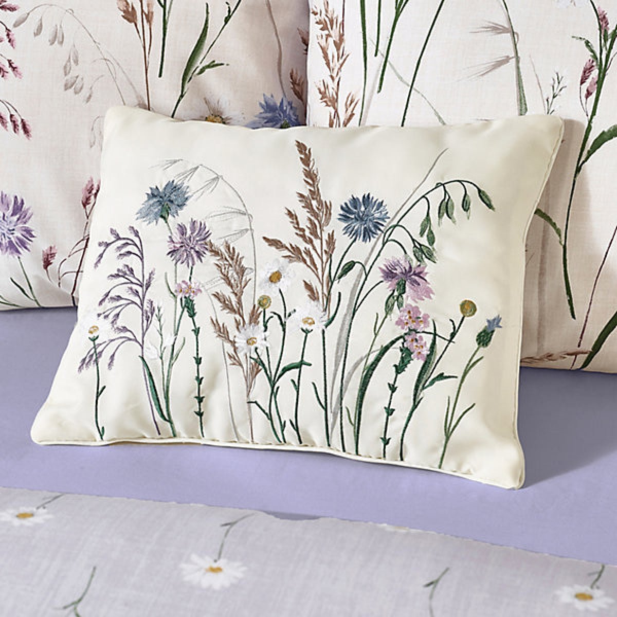 Catherine Lansfield Grasmere Floral Embroidered 30 x 40 cm Cushion Lilac - CUSHIONS/COVERS - Beattys of Loughrea