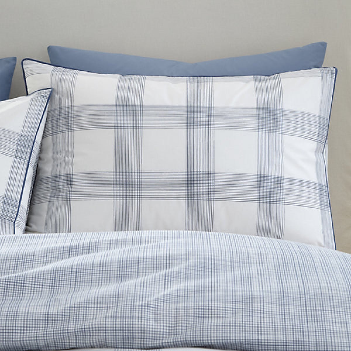 Bianca Fine Linens Marlow Check 200 Thread Count Cotton Percale Reversible King Duvet Cover Set with Pillowcases Blue - DUVET COVERS - Beattys of Loughrea