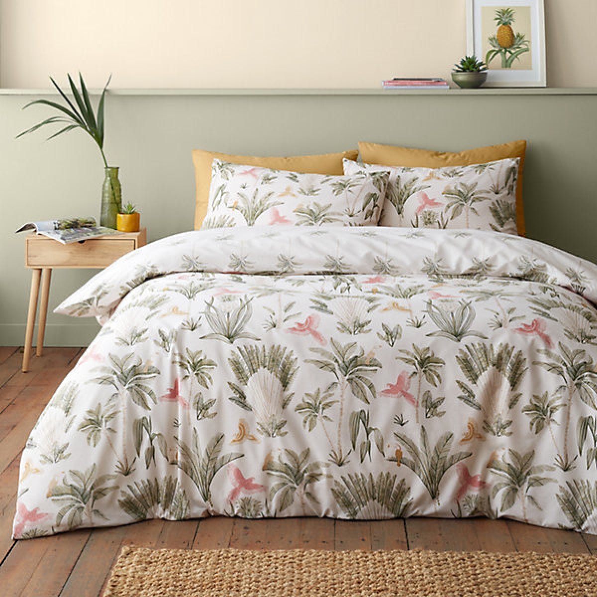 Catherine Lansfield Paradiso Palm Reversible Single Duvet Cover Set with Pillowcase Natural - DUVET COVERS - Beattys of Loughrea