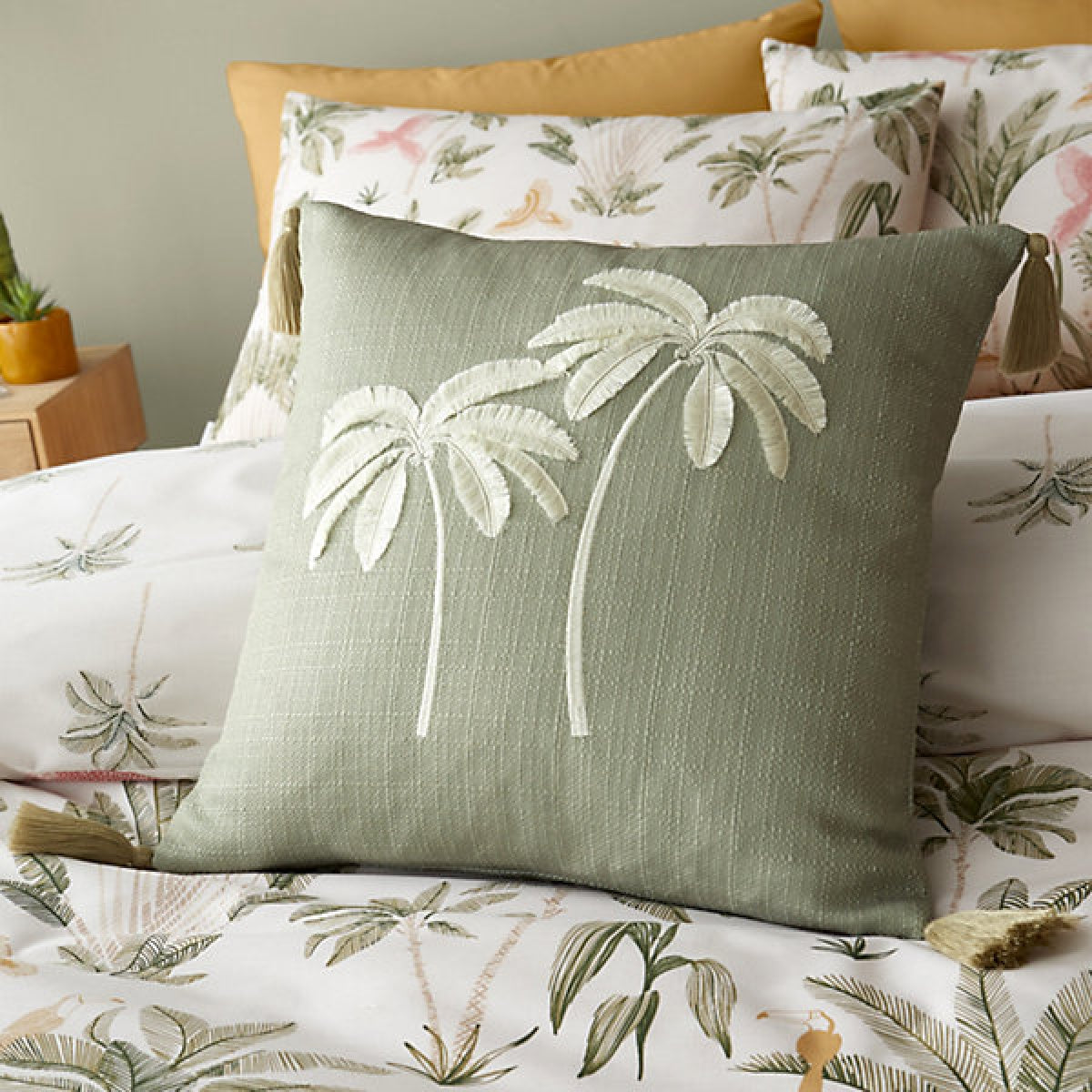 Catherine Lansfield Paradiso Tufted Palm 45 x 45cm Cushion Sage Green