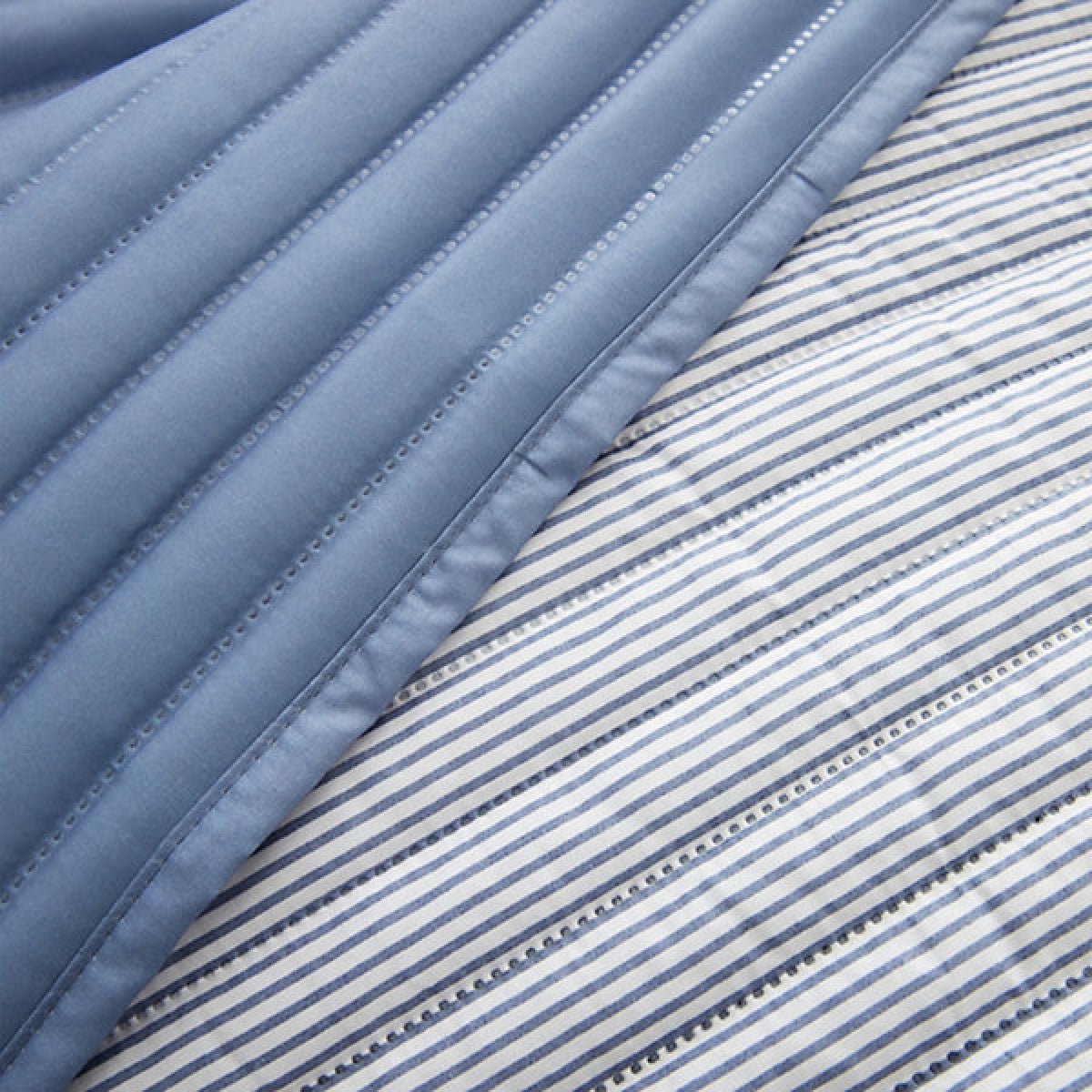 Catherine Lansfield Stripe Quilted Reversible 220 x 230cm Bedspread Blue - BED SPREADS/COVERS/QUILTS - Beattys of Loughrea