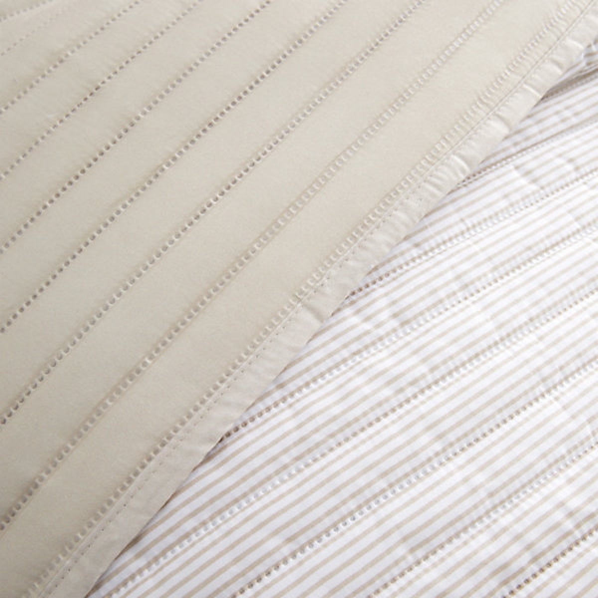 Catherine Lansfield Stripe Quilted Reversible 220 x 230cm Bedspread Natural