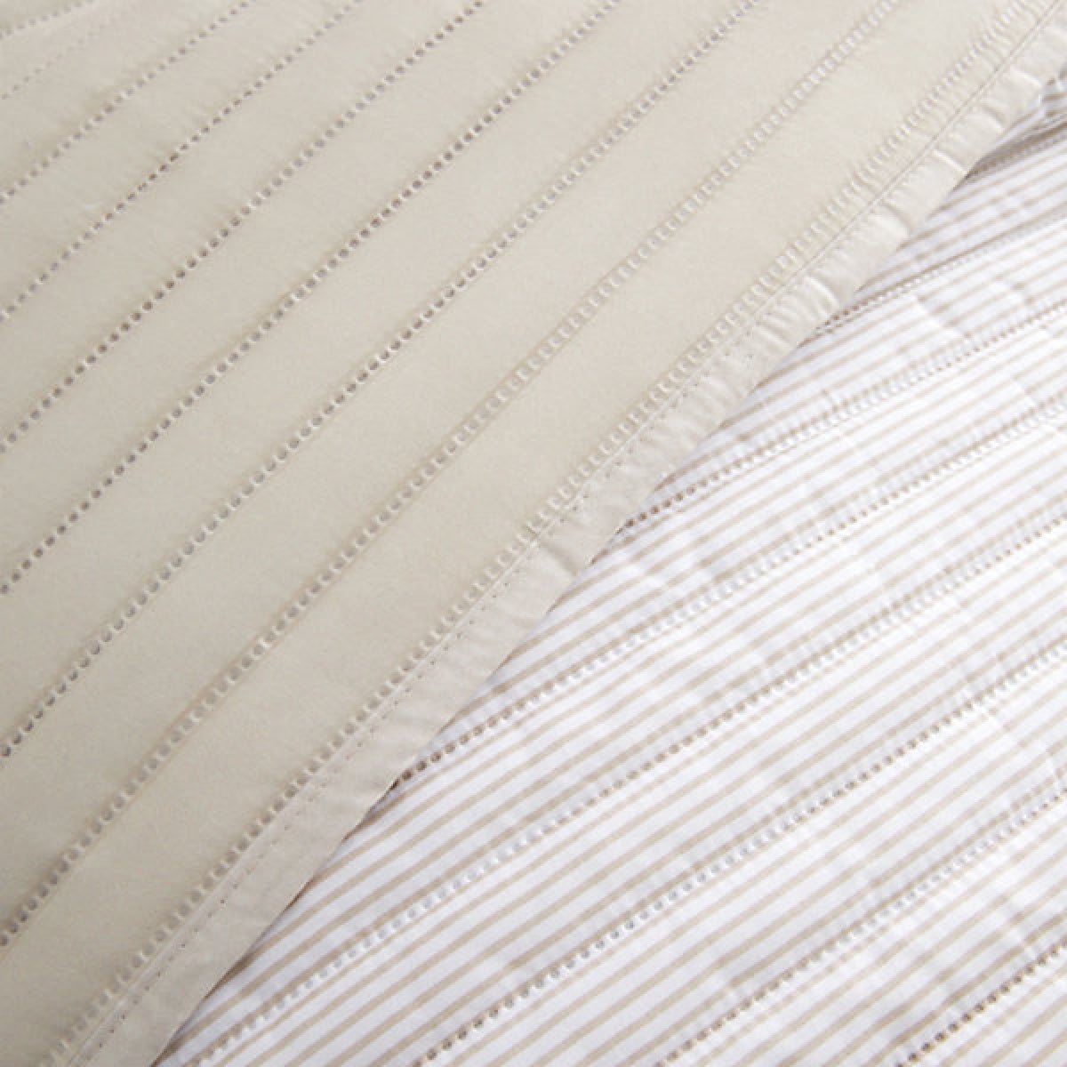 Catherine Lansfield Stripe Quilted Reversible 220 x 230cm Bedspread Natural - BED SPREADS/COVERS/QUILTS - Beattys of Loughrea