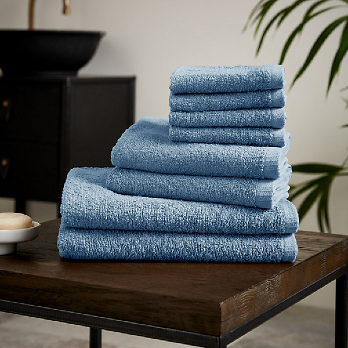 Catherine Lansfield Quick Dry Cotton 30 x 30 cm, 50 x 85 cm, 270 x 120 cm 8 Piece Towel Set Blue
