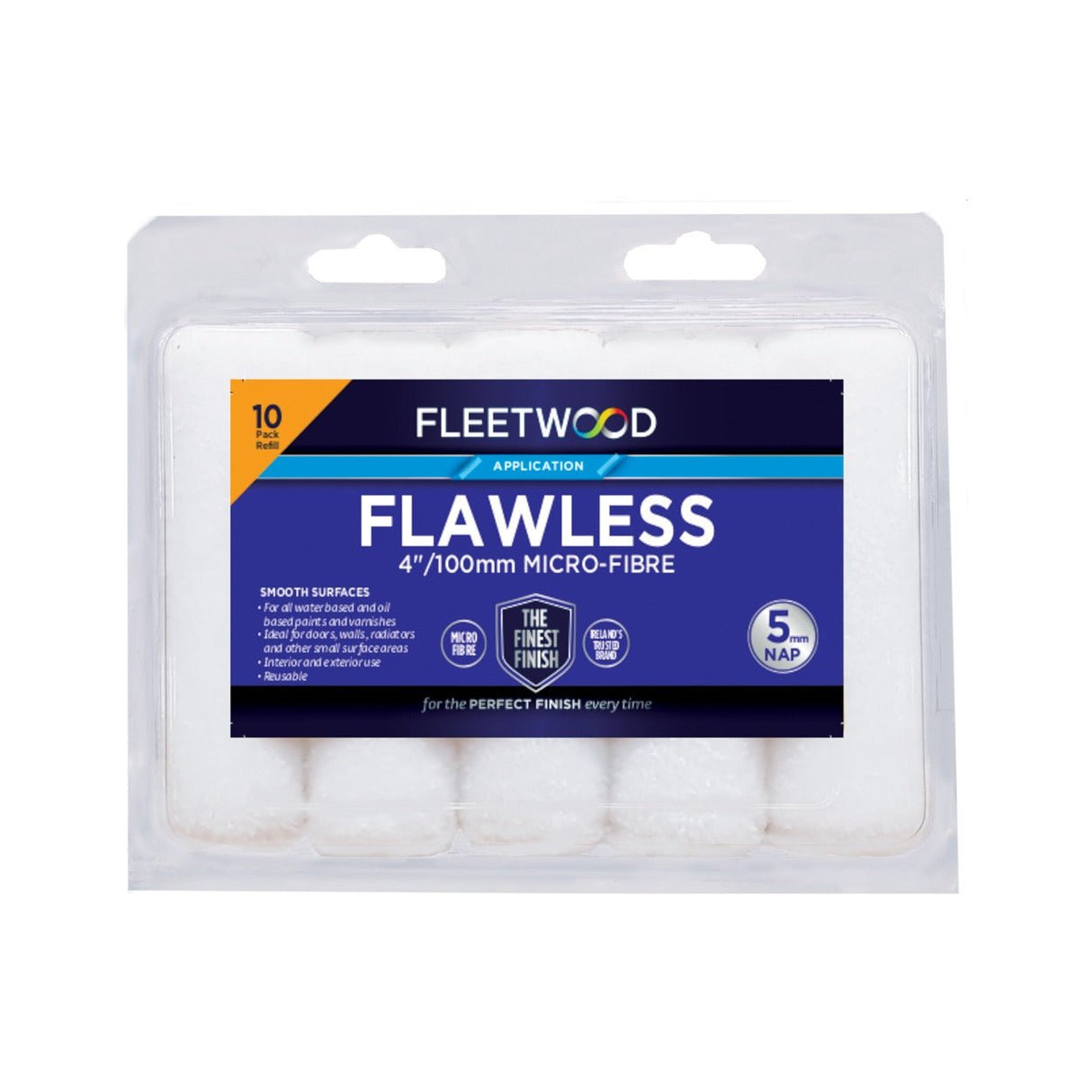 Fleetwood 4" Flawless MicroFibre 10 Pack Roller Sleeves 5mm - ROLLERS/SLEEVES - Beattys of Loughrea