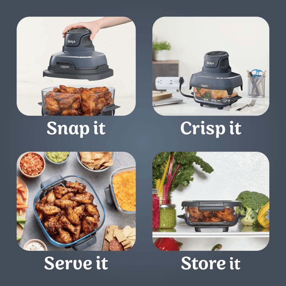 Ninja CRISPi 4 - in - 1 Portable Glass Air Fryer - Cyber Space FN101UKGY - AIR FRYER / DEEP FAT FRYERS - Beattys of Loughrea