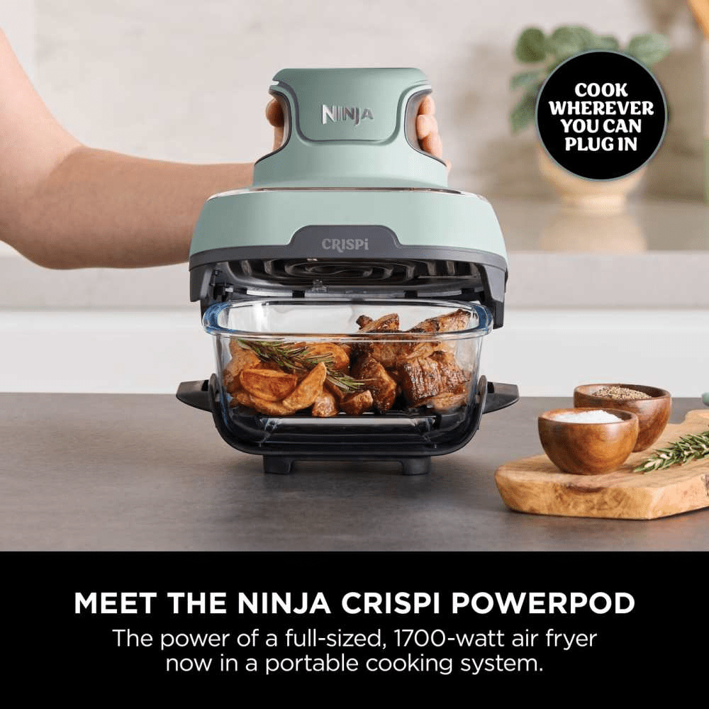Ninja CRISPi 4 - in - 1 Portable Glass Air Fryer - Sage FN101UKSG - AIR FRYER / DEEP FAT FRYERS - Beattys of Loughrea