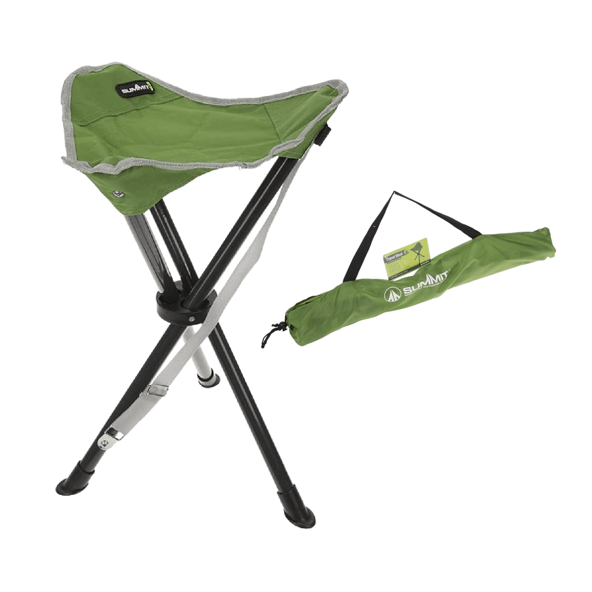 Summit Folding Tripod Camping Stool Green - SINGLE GARDEN BENCH/ CHAIR - Beattys of Loughrea