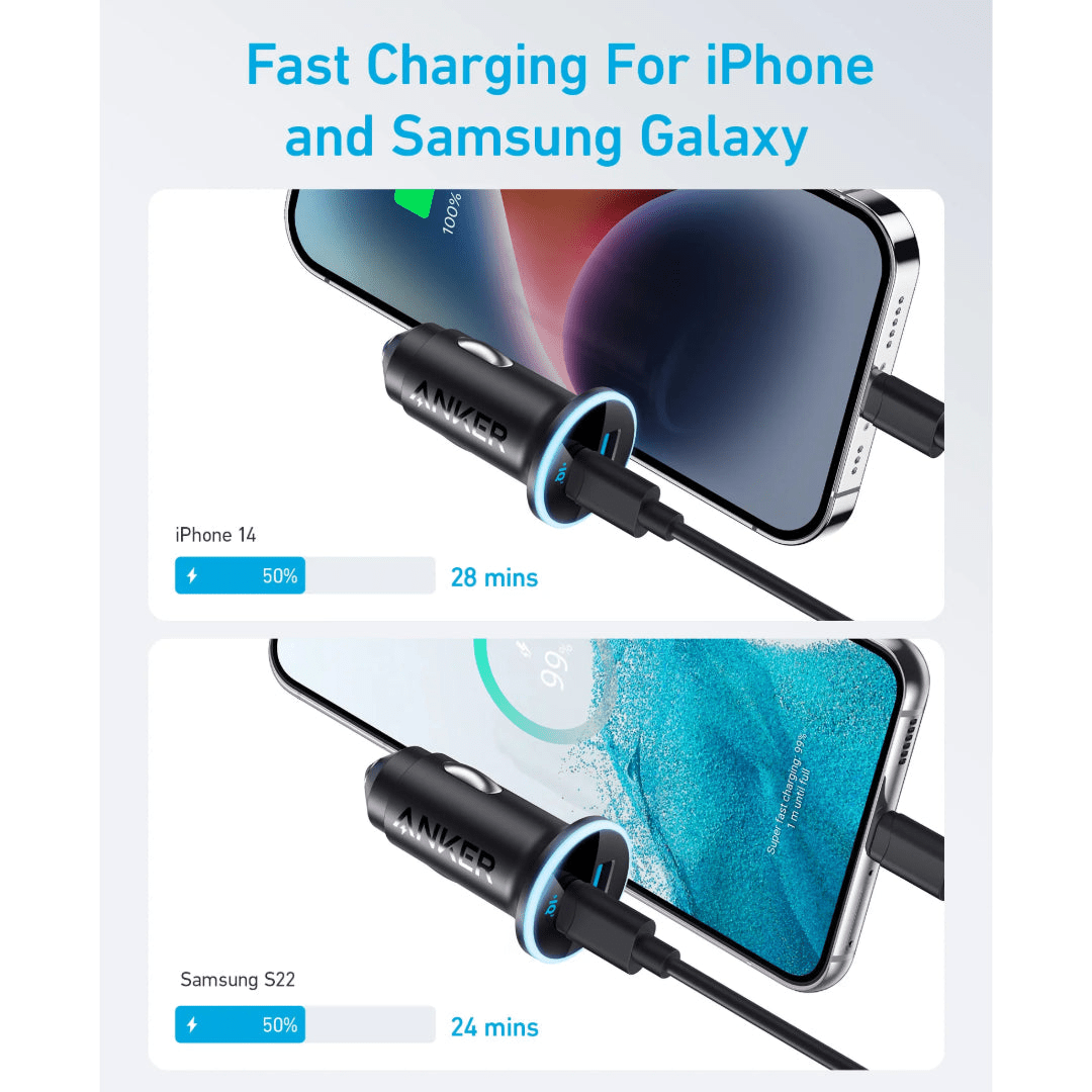 Anker 323 52.5W Car Charger USB C USB A - Black - USB PC ACCESSORIES - Beattys of Loughrea