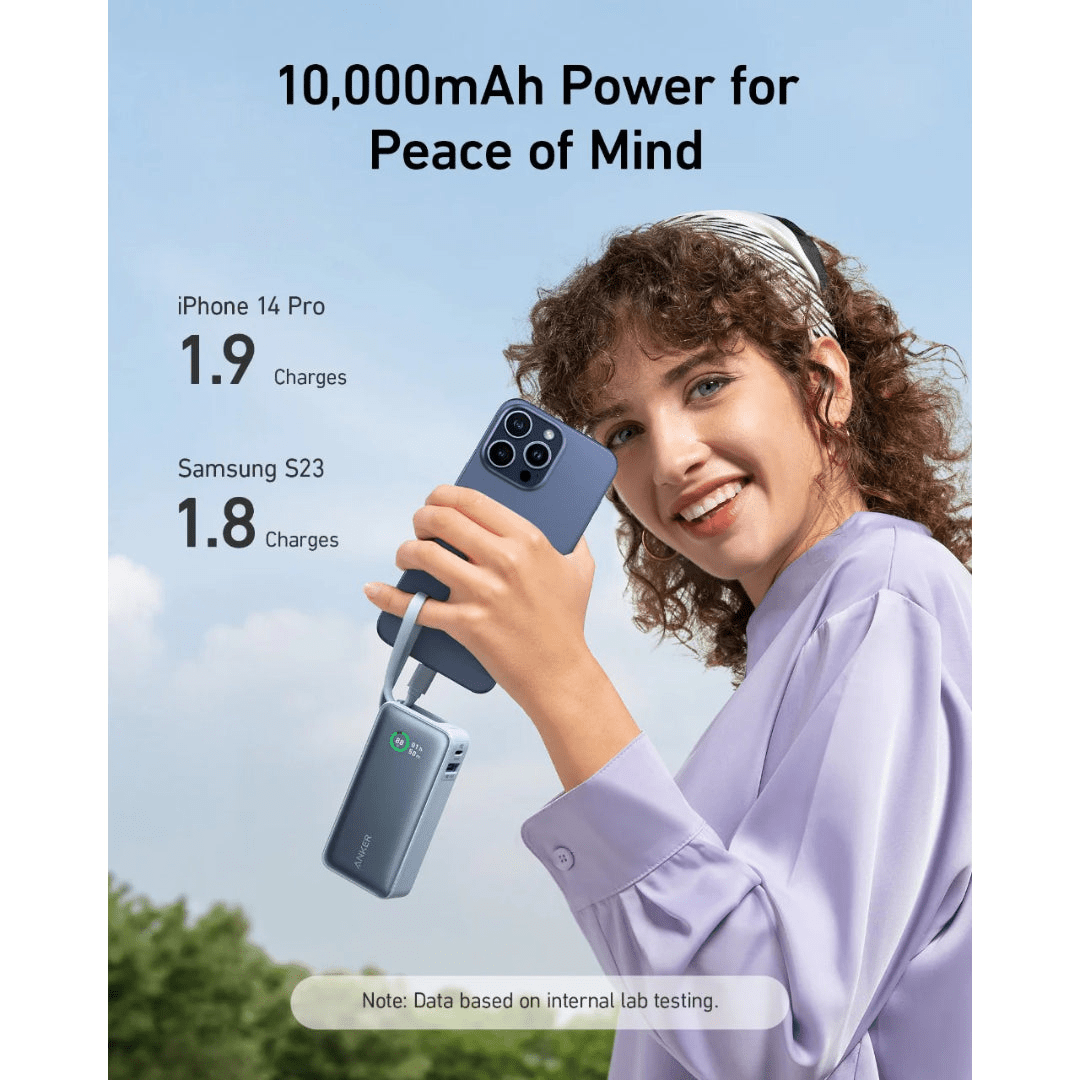 Anker Nano Power Bank 30W 10,000mah Built In USB C Cable - Blue - USB PC ACCESSORIES - Beattys of Loughrea