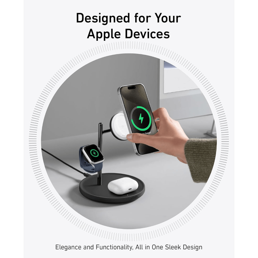 Anker MagGo Wireless Charging Station 15W3 in 1 Stand, Cable and Charger Bundle - Black - BATTERY CHARGERS - Beattys of Loughrea