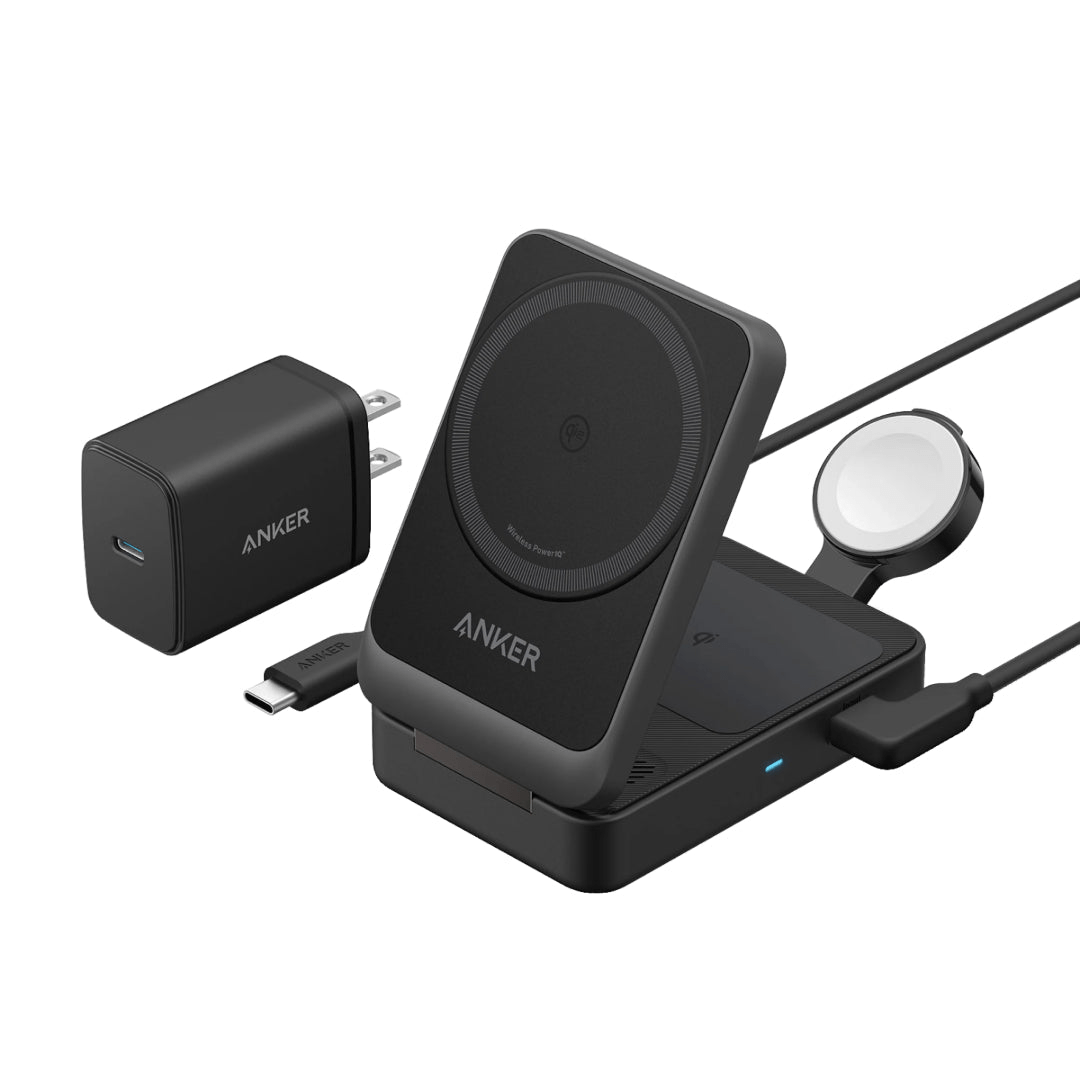Anker MagGo Wireless Charging Station 15W Foldable 3 in 1 - Black - BATTERY CHARGERS - Beattys of Loughrea