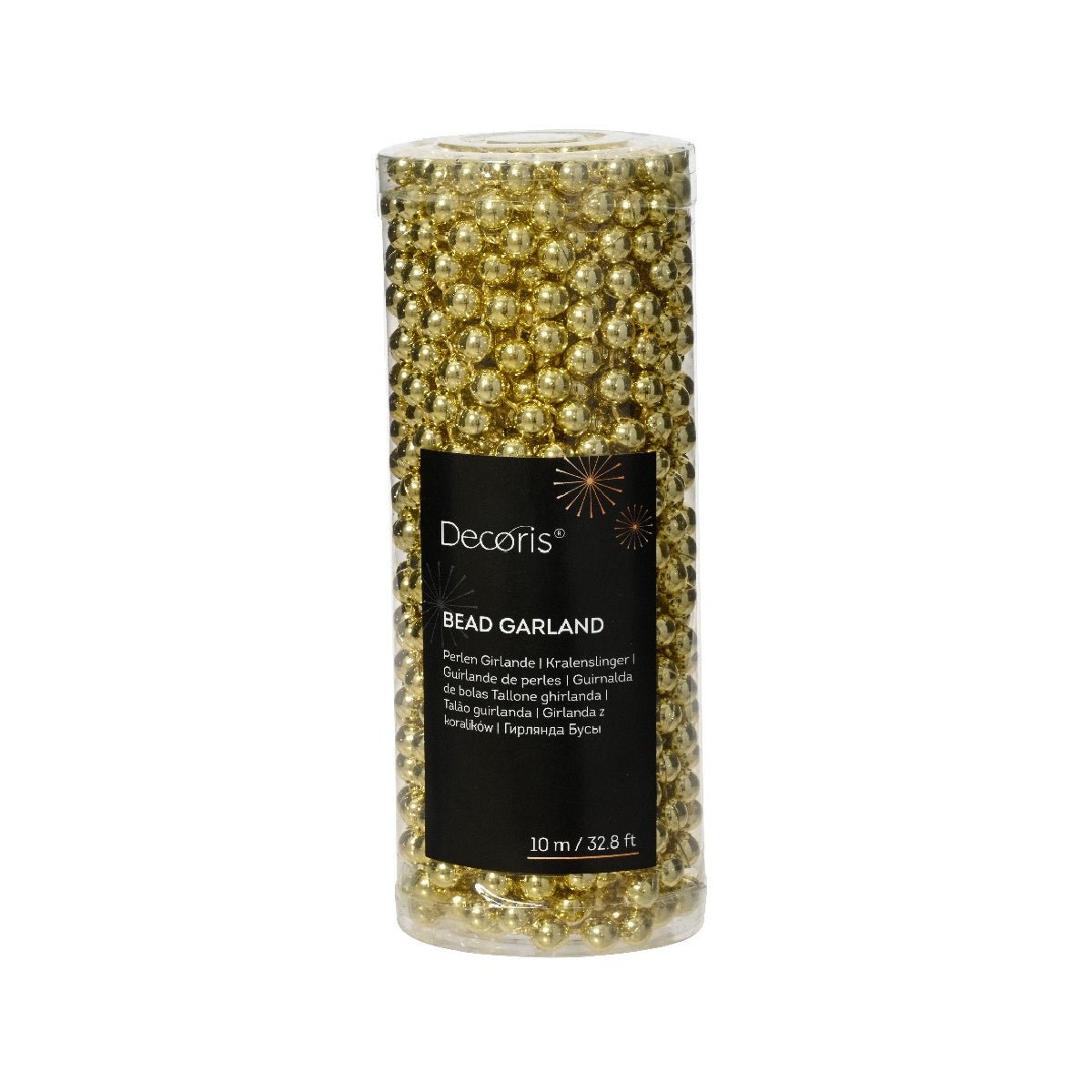 Decoris Bead Garland 10m Light Gold - XMAS BAUBLES - Beattys of Loughrea